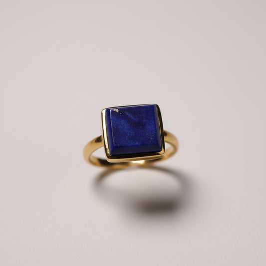 Gold Plated Sterling Silver Large Square Lapis Stone Ring