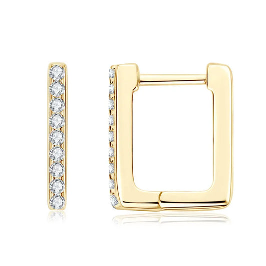 Square Hoop Moissanite Earrings Gold Plated Silver