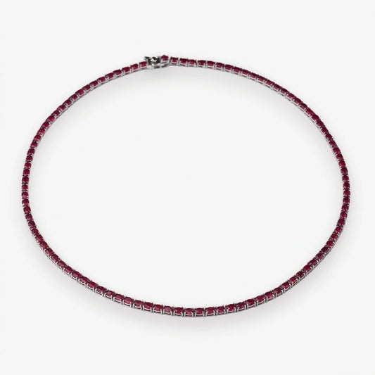 Sterling Silver Ruby Tennis Necklace – Natural Gemstone | Sterling Silver Natural Ruby Tennis Necklace | Griha