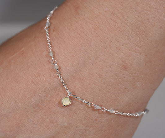 Sterling Silver Bracelet with Labradorite Charm and Moonstones