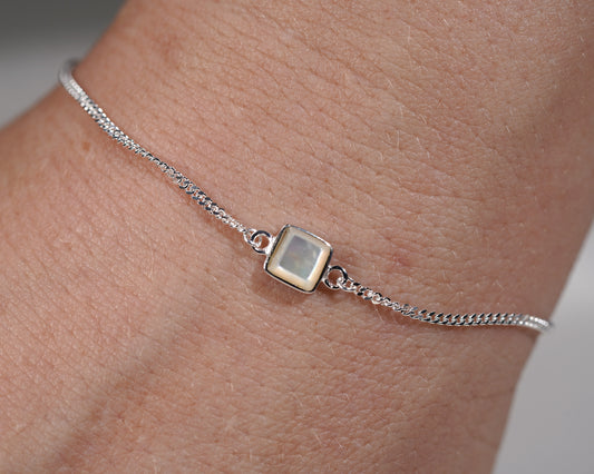 Sterling Silver Bracelet with Square Mother of Pearl