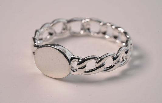 Sterling Silver Chain Signet Style Ring