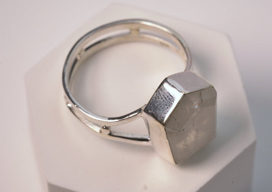 Sterling Silver Chunky Pentagon White Moonstone Ring