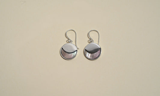 Sterling Silver Circle Moon Earrings with Black Opal