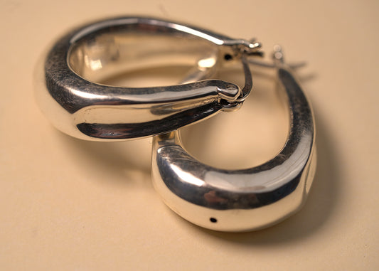 Sterling Silver Extra Chunky Oval Hoop Earrings