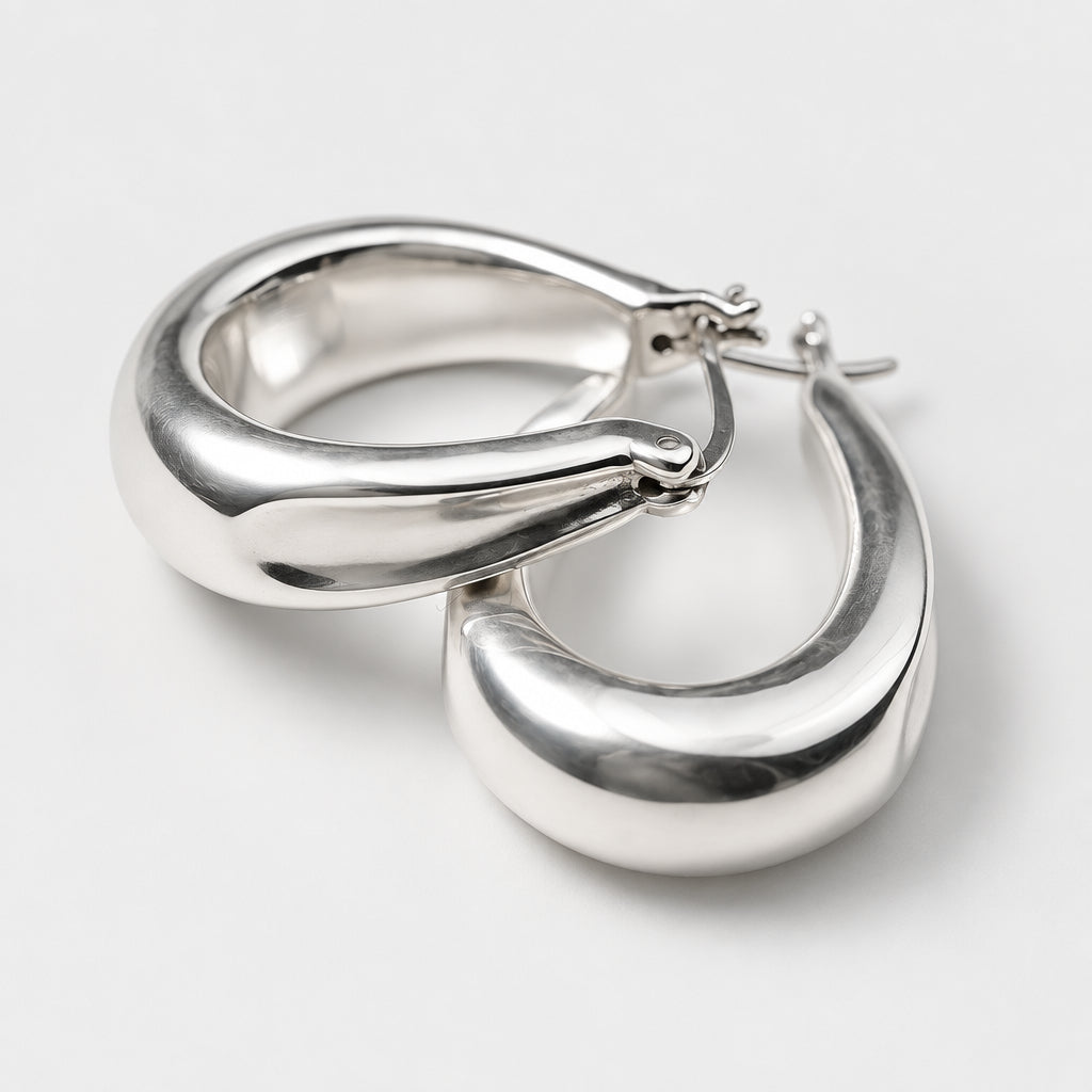 Sterling Silver Extra Chunky Oval Hoop Earrings