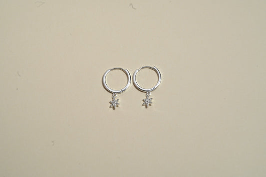 925 Sterling Silver Huggie Earrings with Star Charm
