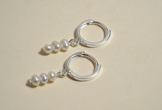 Sterling Silver Huggies with Mother of Pearl