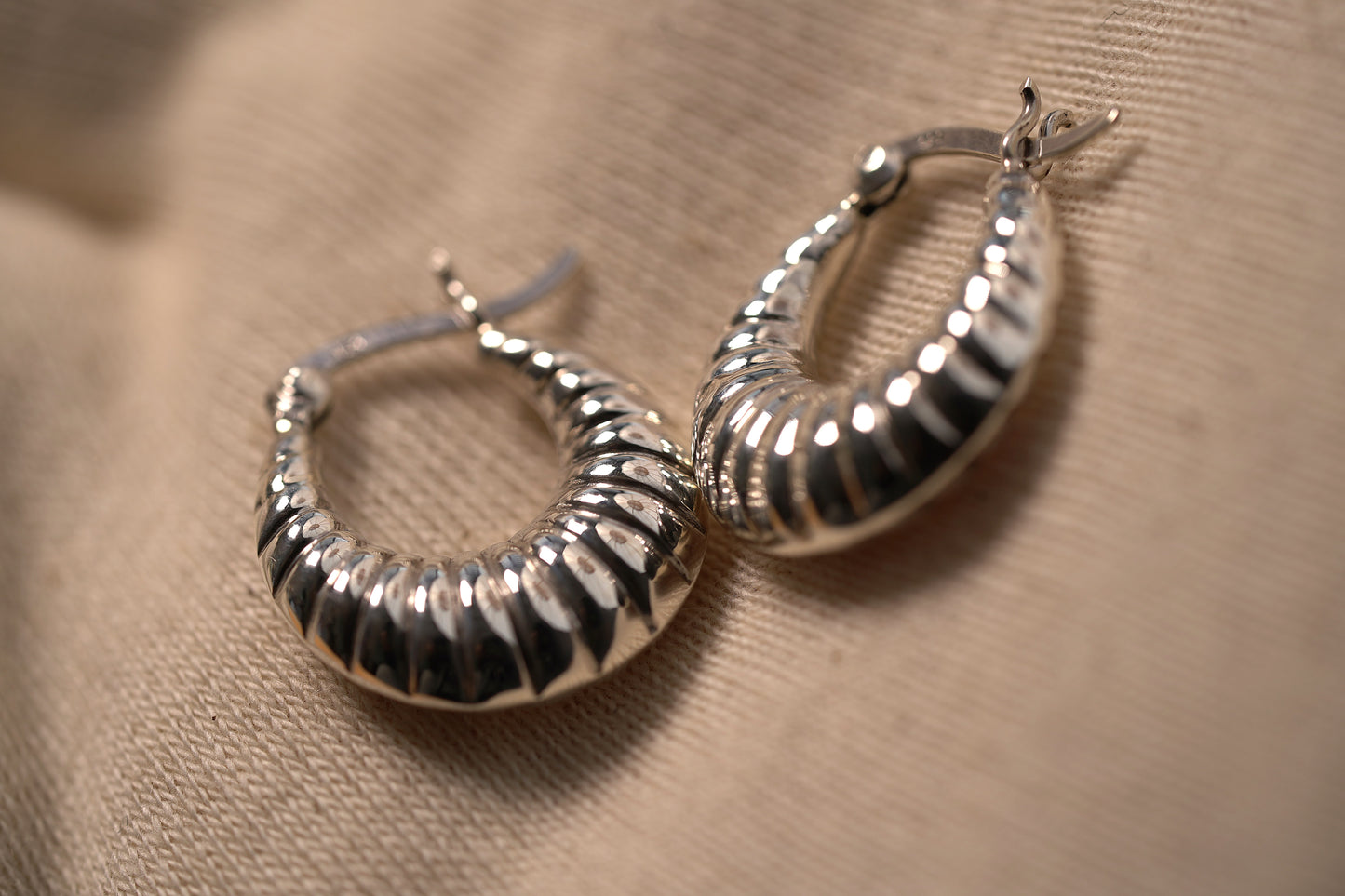 Sterling Silver Patterned Medium Drop Hoop Earring