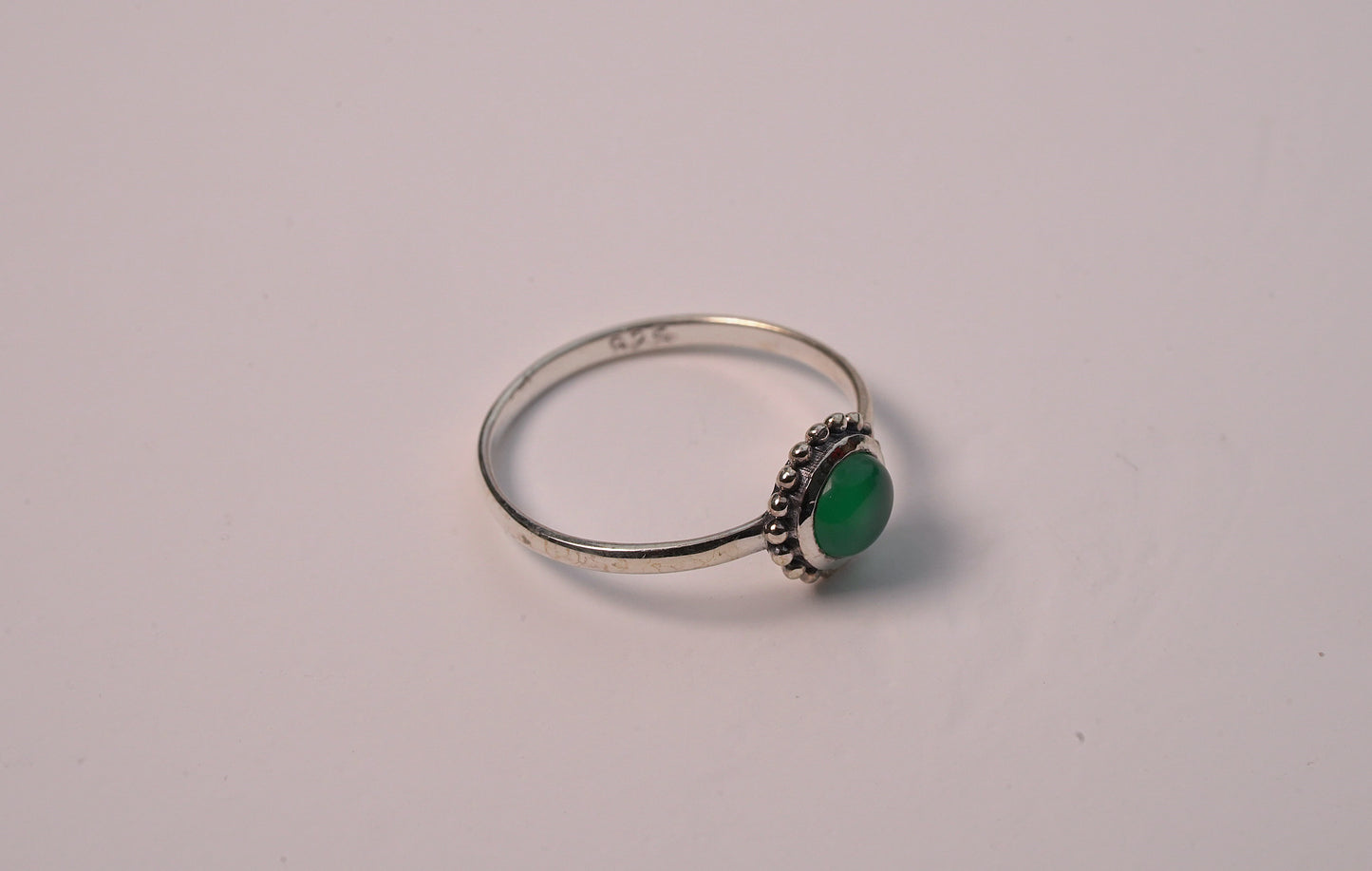 Sterling Silver Petite Jade Ring with Circle Green Stone