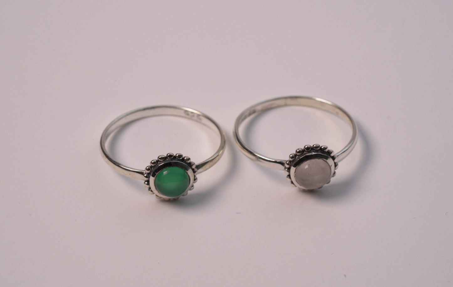Sterling Silver Petite Jade Ring with Circle Green and Pink Stone