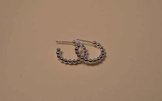 Sterling Silver Small Hoop Earrings with Silver Ball Design
