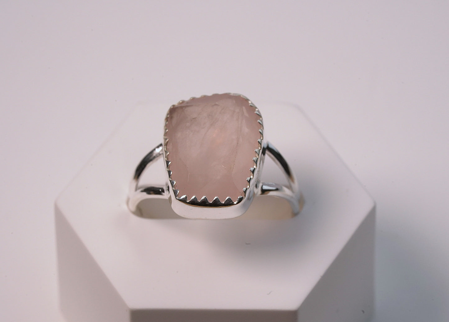 Sterling Silver with Cut Rose Quartz Ring