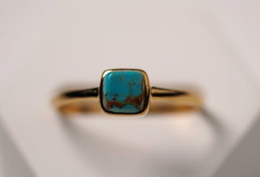 Gold-Plated Sterling Silver Petite Square Turquoise Stone Ring