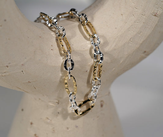 Two Tone 925 Sterling Silver and Gold Plated Chain Bracelet