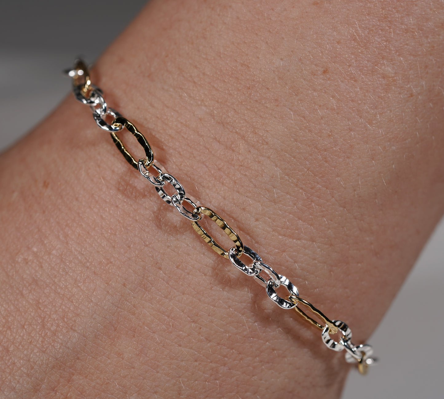 Two Tone 925 Sterling Silver and Gold Plated Chain Bracelet
