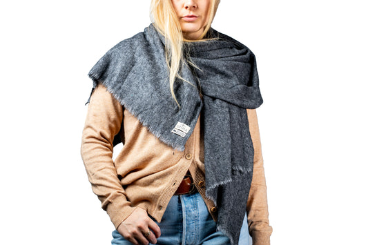 Charcoal 100% Yak Wool Shawl – Luxury, Soft & Warm