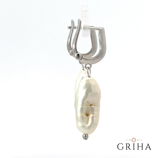 huggie hoop long pearl drop