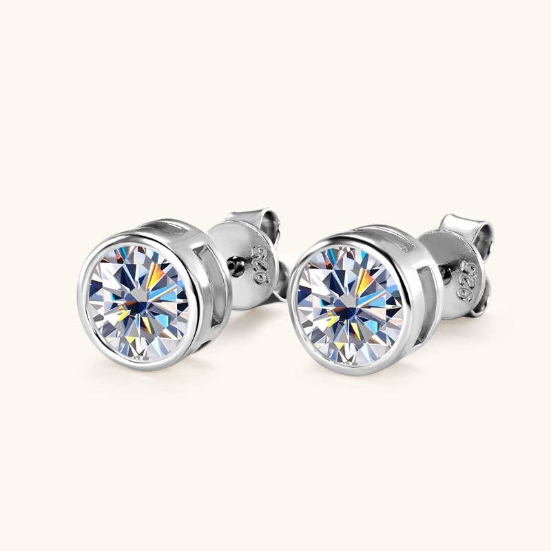 moissanite stud earrings round encased