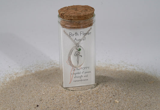 Silver Oval Birth Flower Necklace - Griha Threads & Treasure