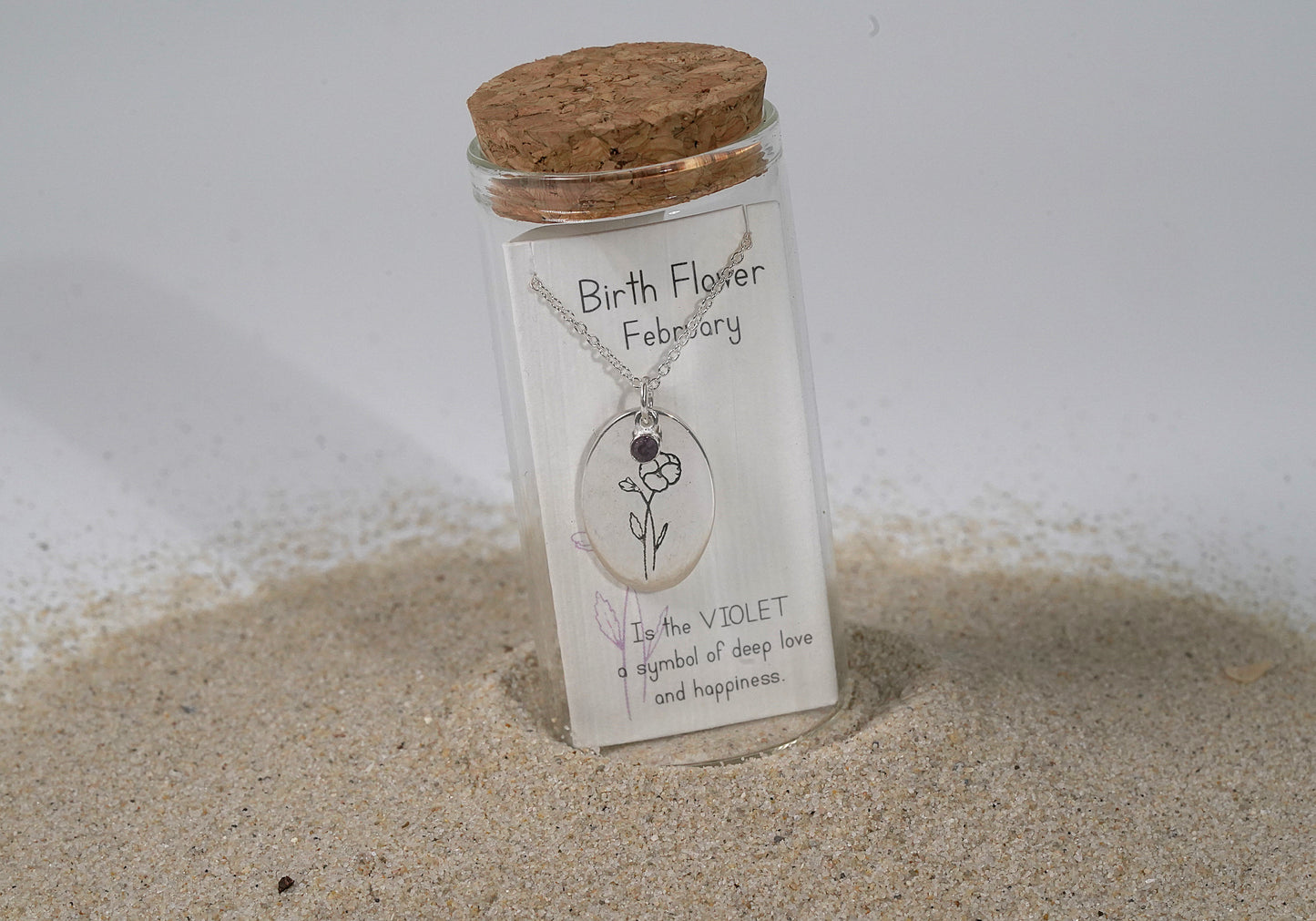 Silver Oval Birth Flower Necklace - Griha Threads & Treasure