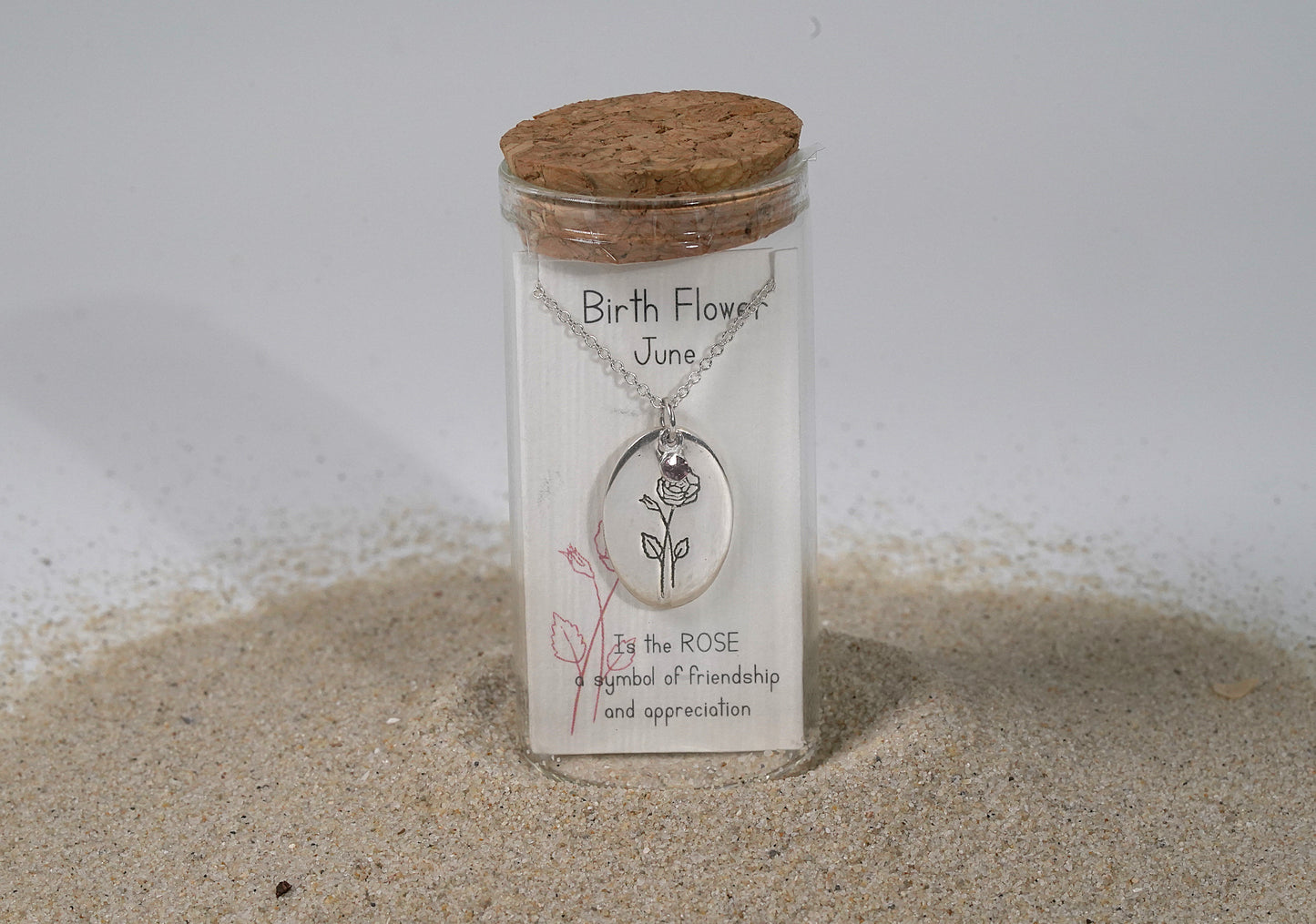 Silver Oval Birth Flower Necklace - Griha Threads & Treasure