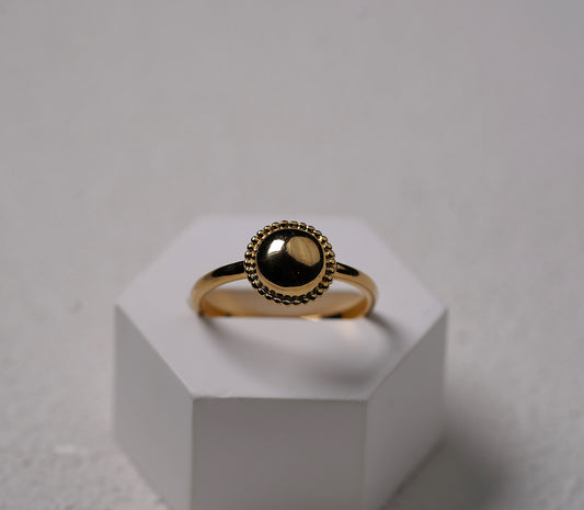 Gold Plated Sterling Silver Round Ring with Detail - Griha Threads & Treasure