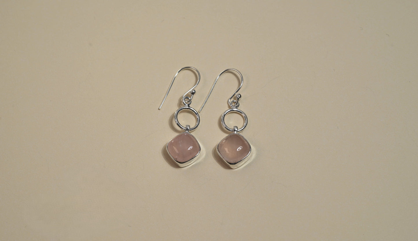 Silver Rose Quartz Drop Earing - Griha Threads & Treasure