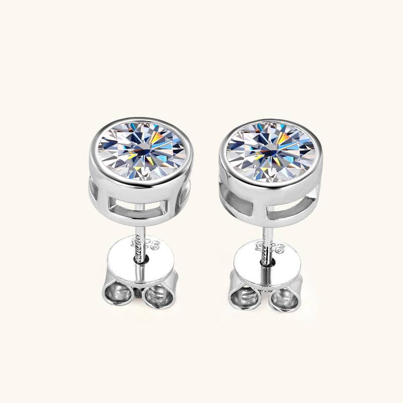 moissanite stud earrings round encased