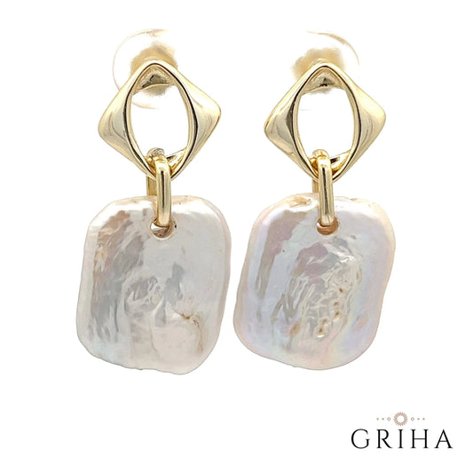 Baroque Pearl Square Drop Earrings 14k Gold Plated Sterling Silver