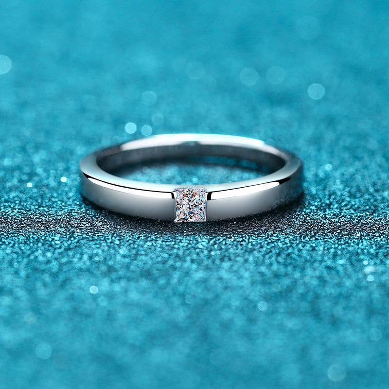 square moissanite band ring sterling silver