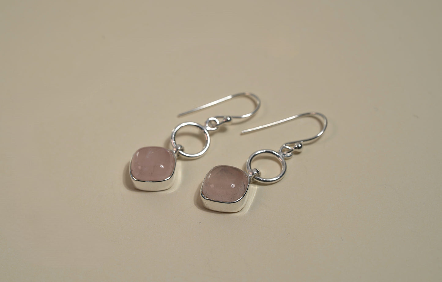 Silver Rose Quartz Drop Earing - Griha Threads & Treasure