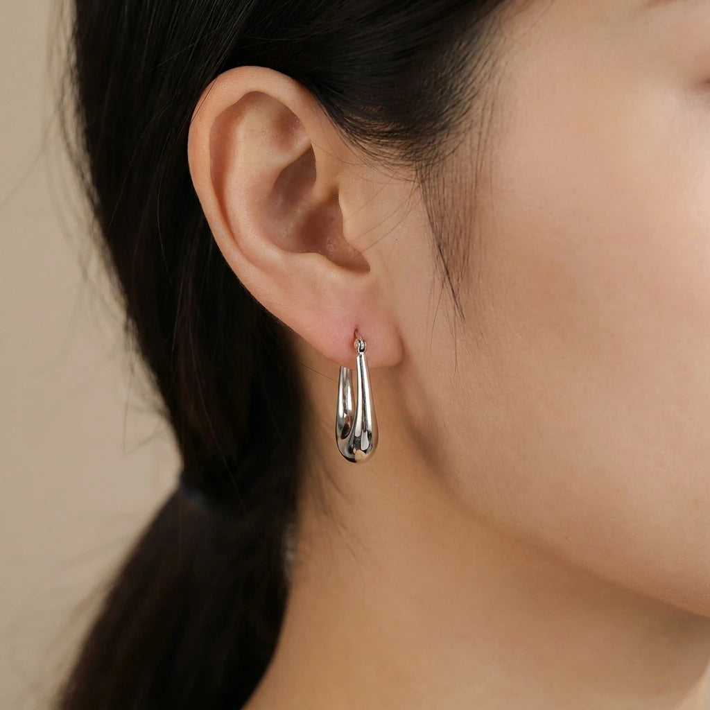 925 Sterling Silver Oval Hoop Earrings | Silver Hoop Earrings- Oval Shape- 925 Sterling Silver