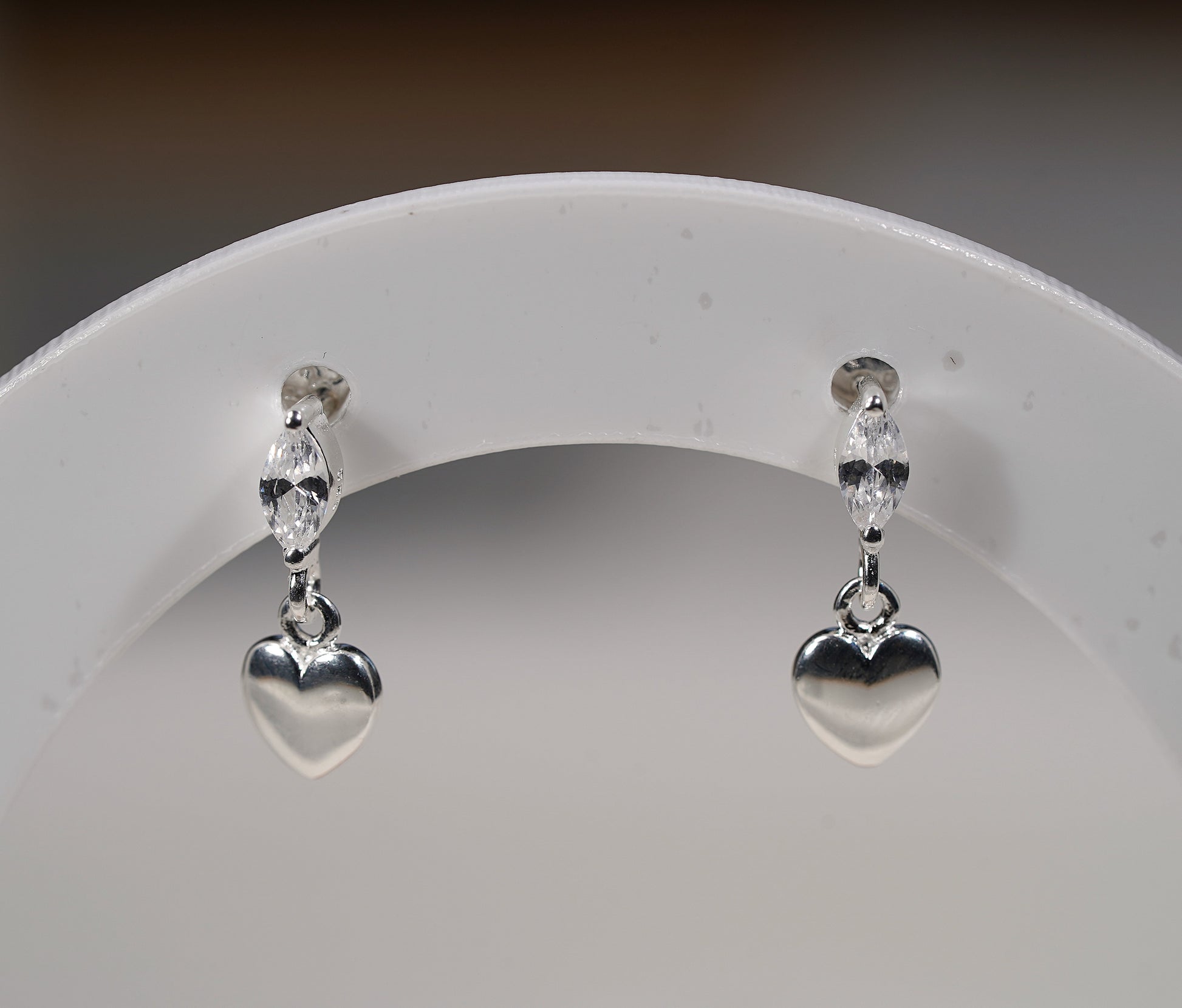 925 Sterling Silver Marquise Earring with Heart and Cubic Zirconia 