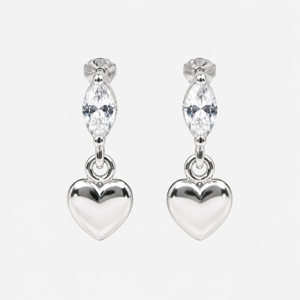 925 Sterling Silver Marquise Earring with Heart and Cubic Zirconia 
