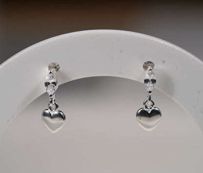 925 Sterling Silver Marquise Earring with Heart and Cubic Zirconia 
