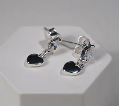 925 Sterling Silver Marquise Earring with Heart and Cubic Zirconia 