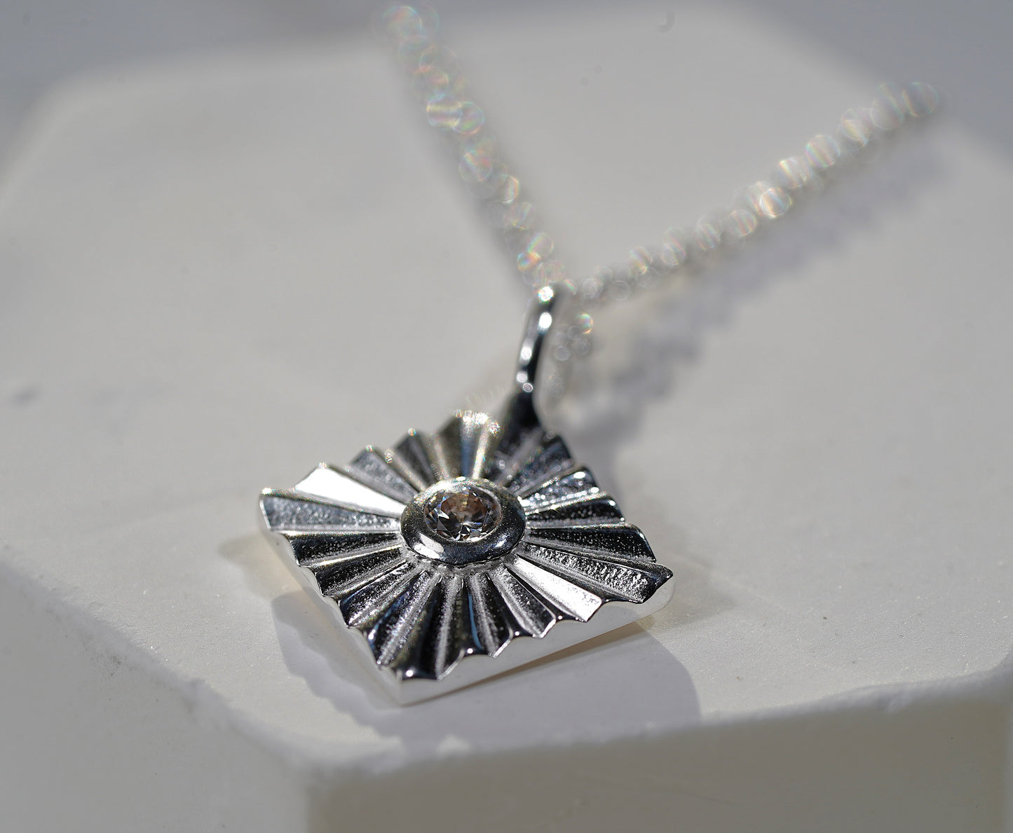 925 Sterling Silver Necklace with Square Pendant and Cubic Zirconia - Griha 