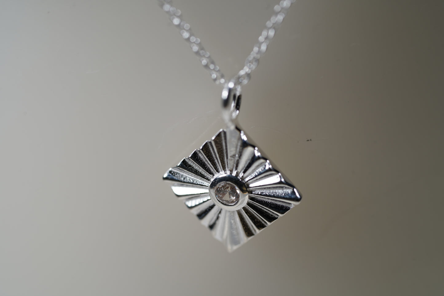 Sterling Silver Necklace with Square Pendant and Cubic Zirconia - Griha 
