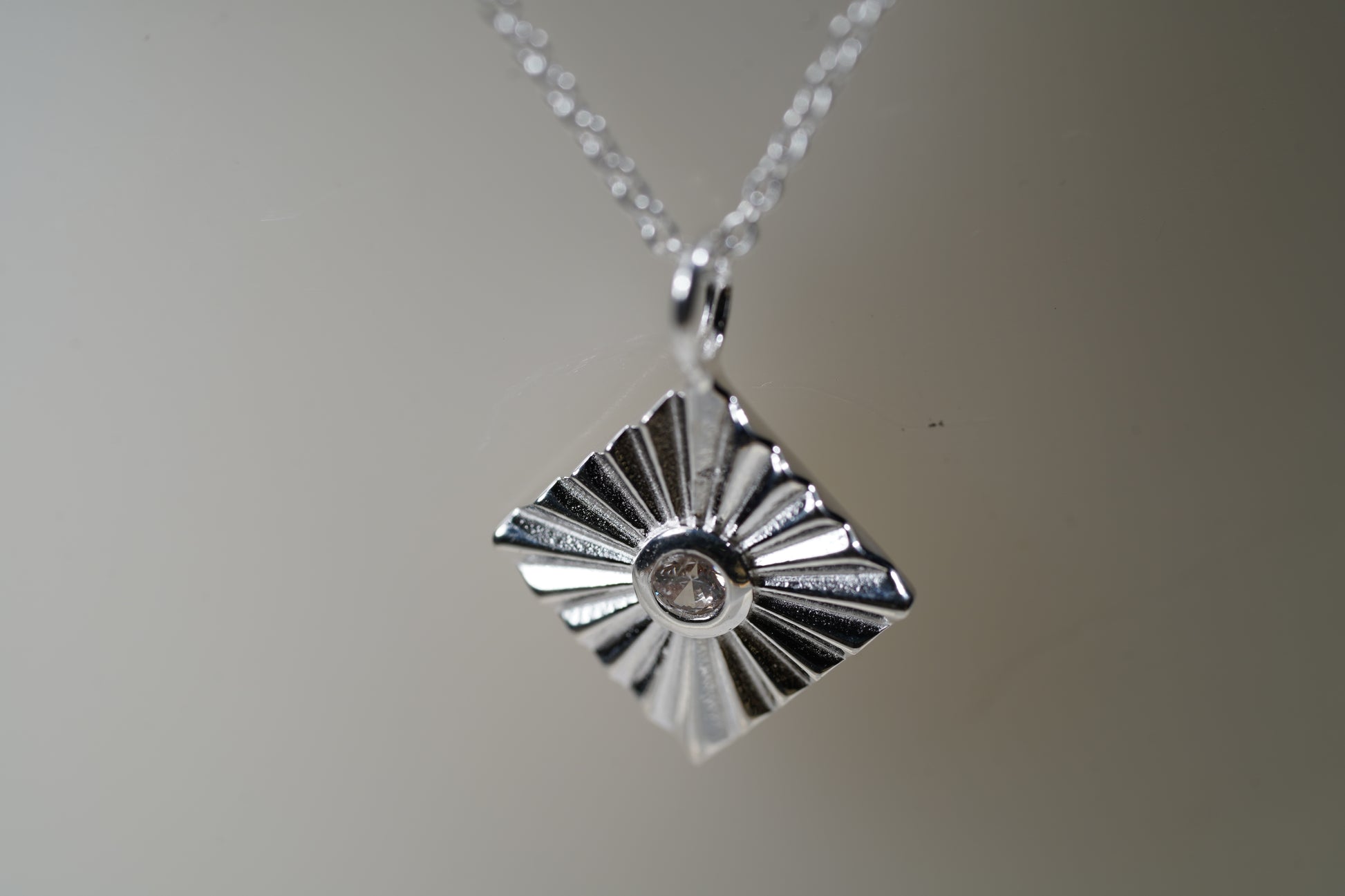 Sterling Silver Necklace with Square Pendant and Cubic Zirconia - Griha 