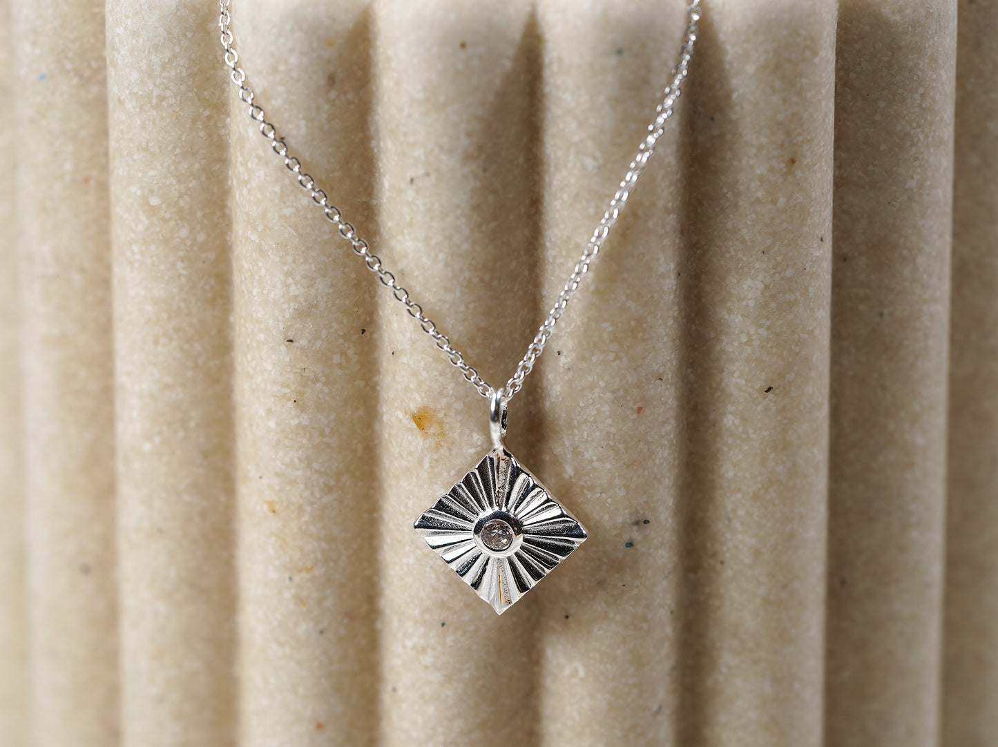 925 Sterling Silver Necklace with Square Pendant and Cubic Zirconia - Griha 