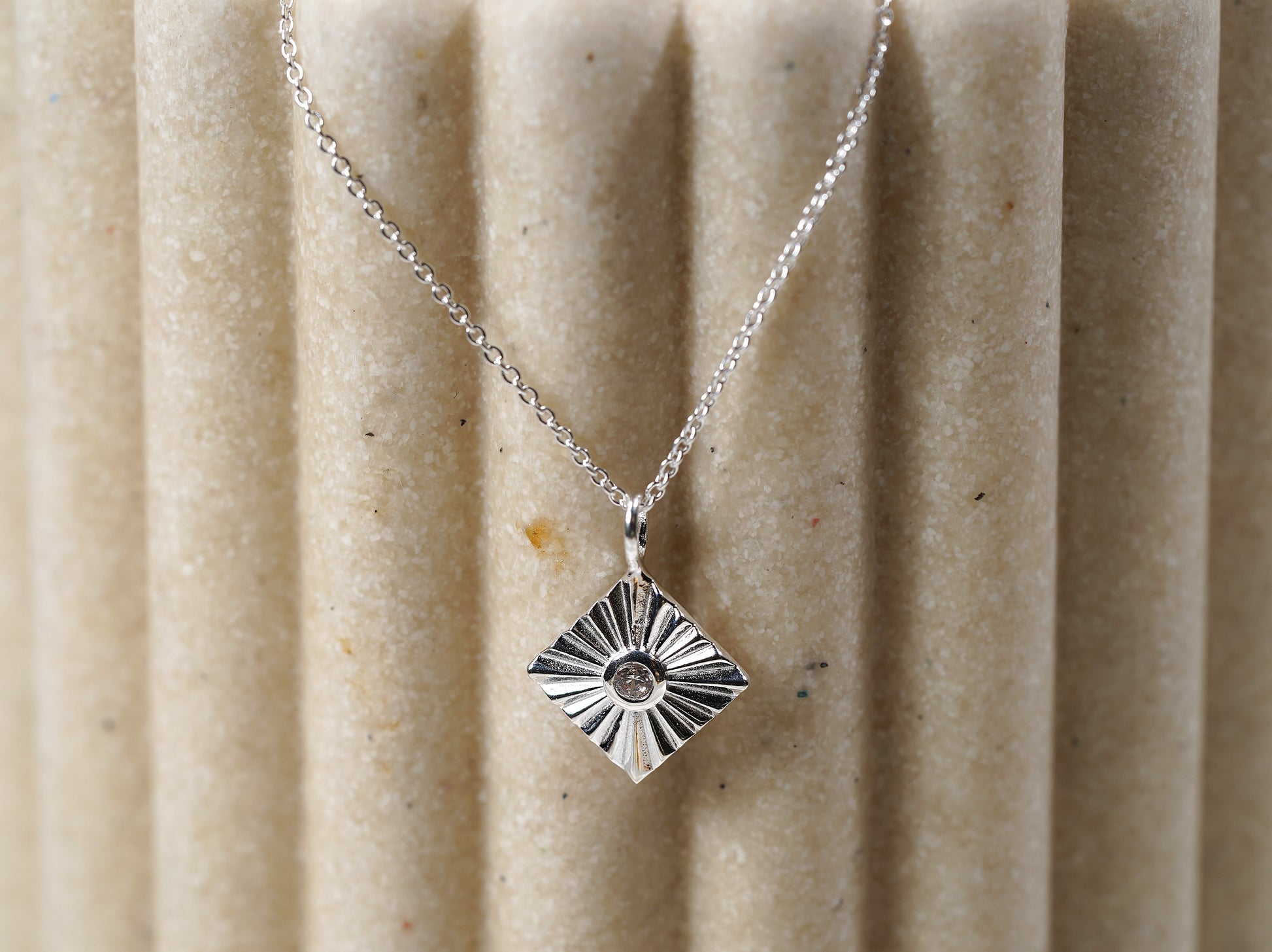 925 Sterling Silver Necklace with Square Pendant and Cubic Zirconia - Griha 