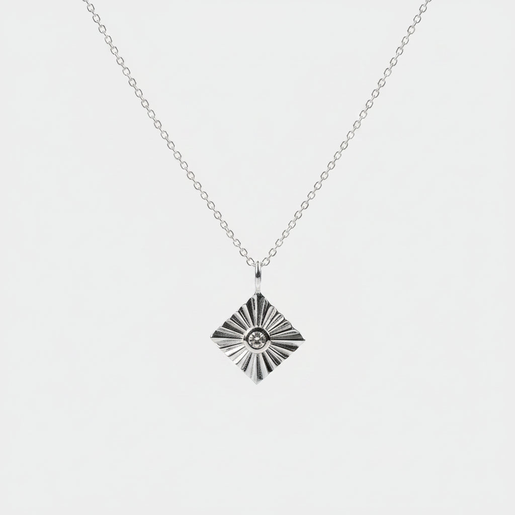925 Sterling Silver Necklace with Square Pendant and Cubic Zirconia - Griha 