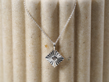 925 Sterling Silver Necklace with Square Pendant and Cubic Zirconia - Griha 