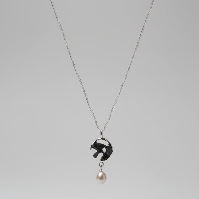 925 Sterling Silver Necklace with Free Form Silver and Pearl Pendant - Griha Threads & Treasure