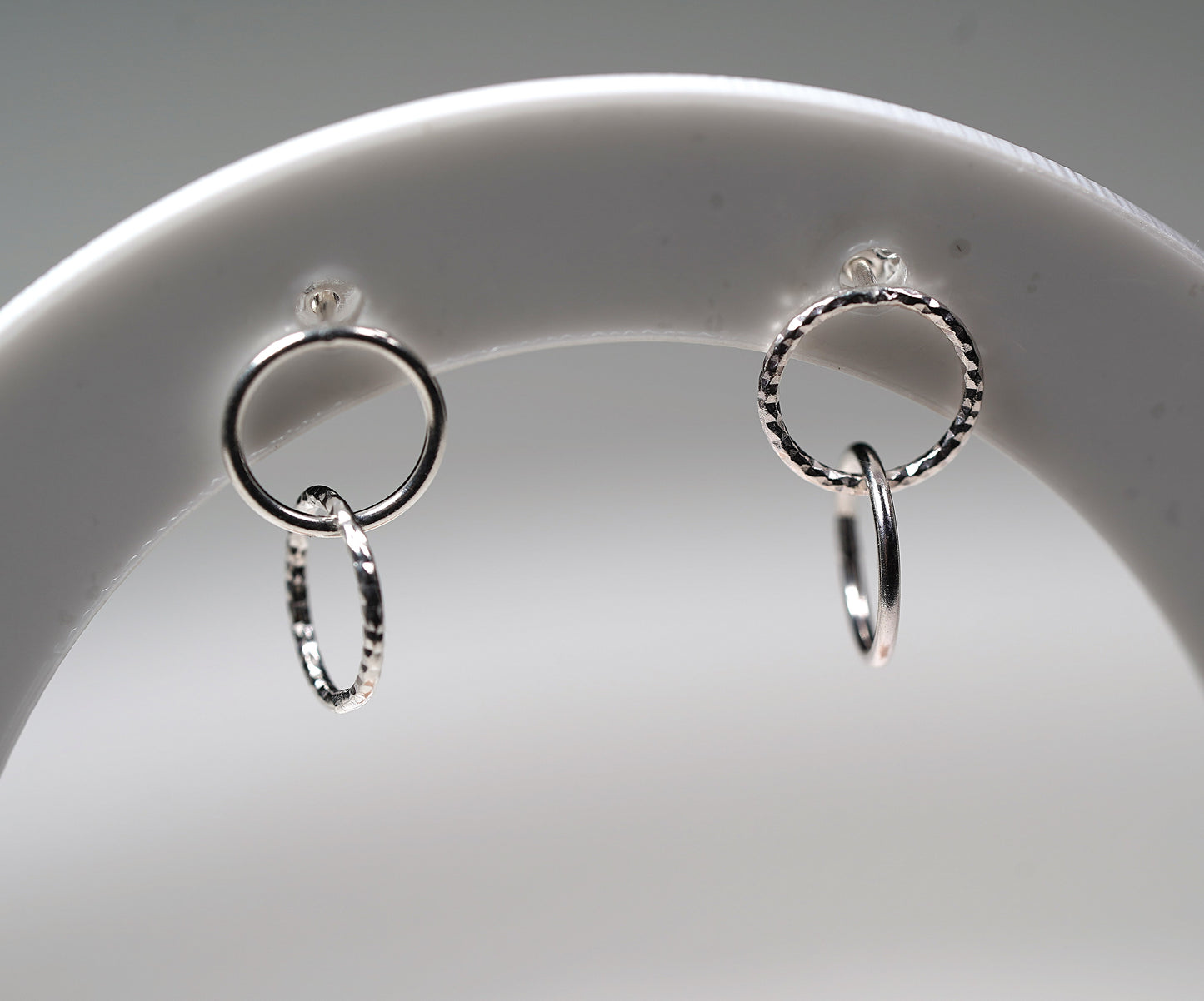 925 Sterling Silver Double Circle Drop Earrings