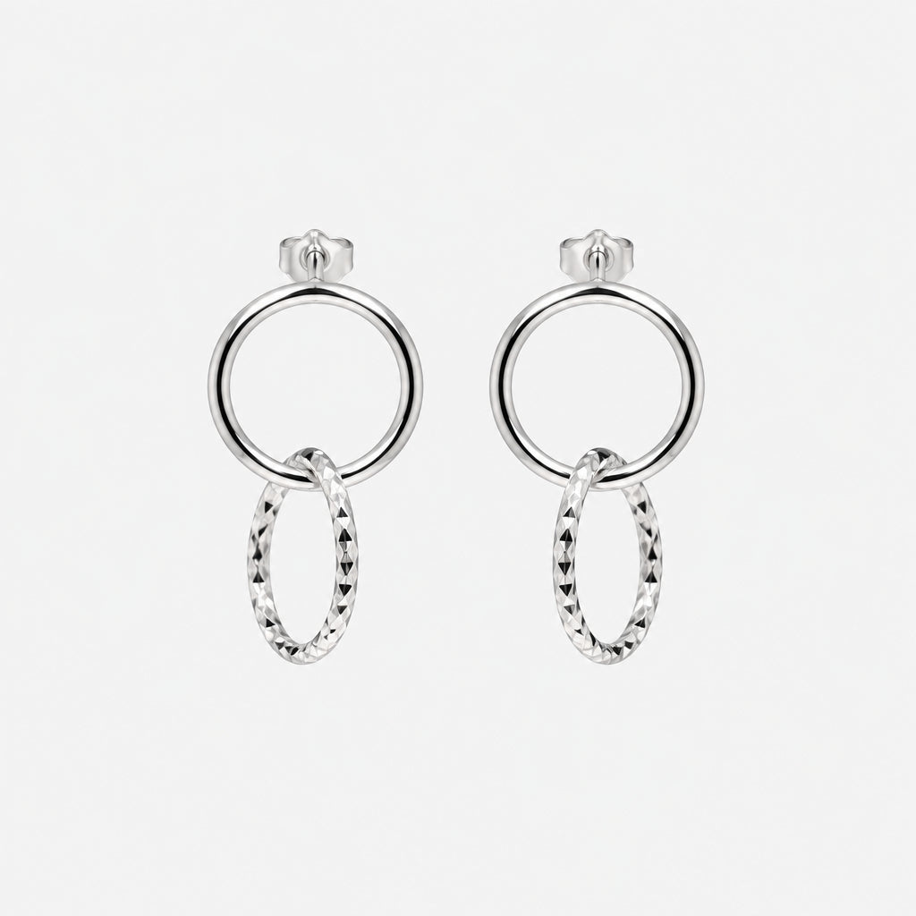 925 Sterling Silver Double Circle Drop Earrings