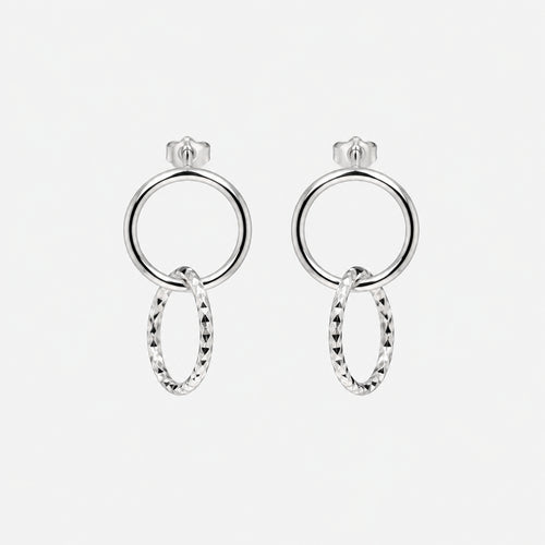 925 Sterling Silver Double Circle Drop Earrings