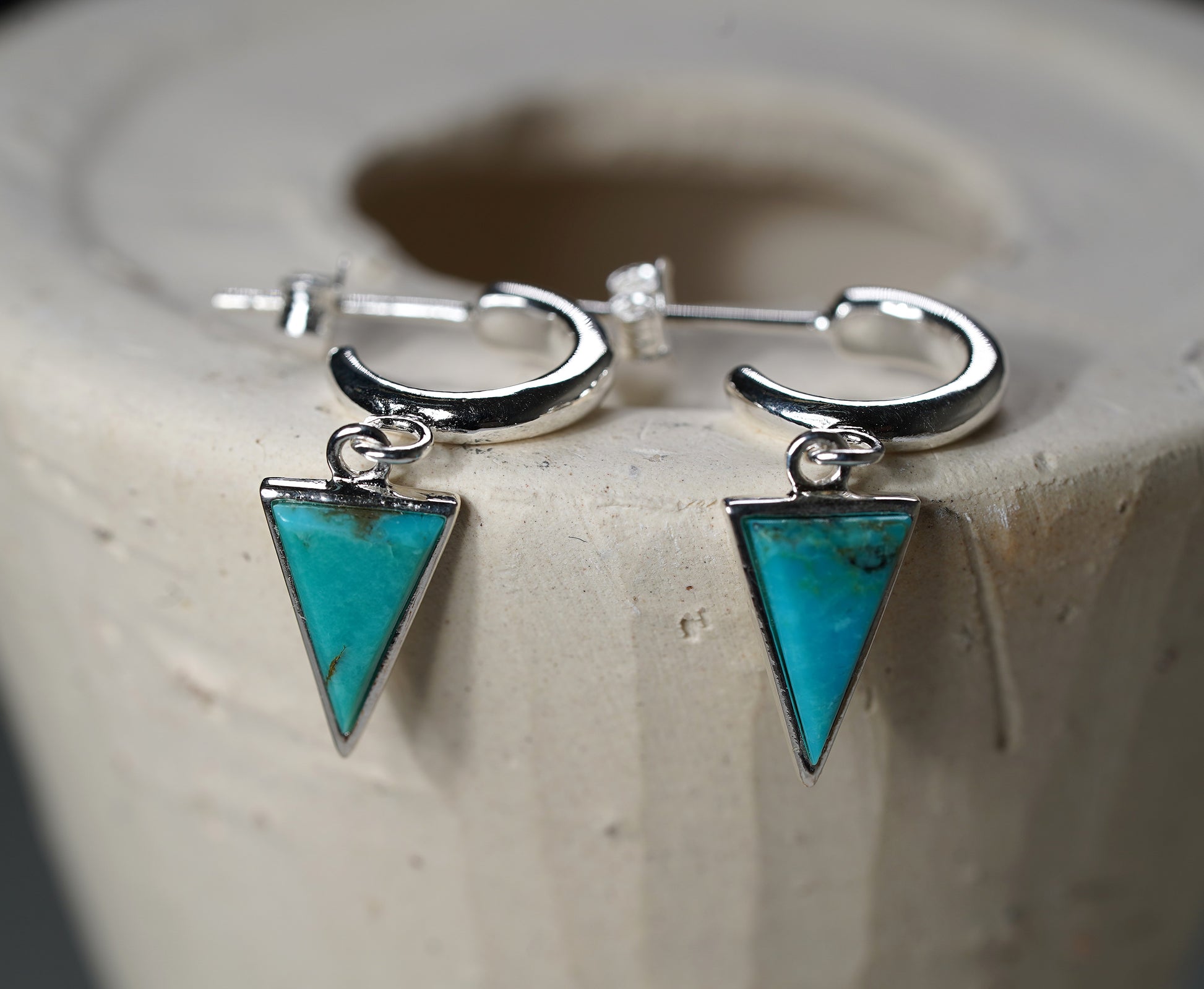 Sterling Silver C Style Earring with Triangle- Turquoise stone