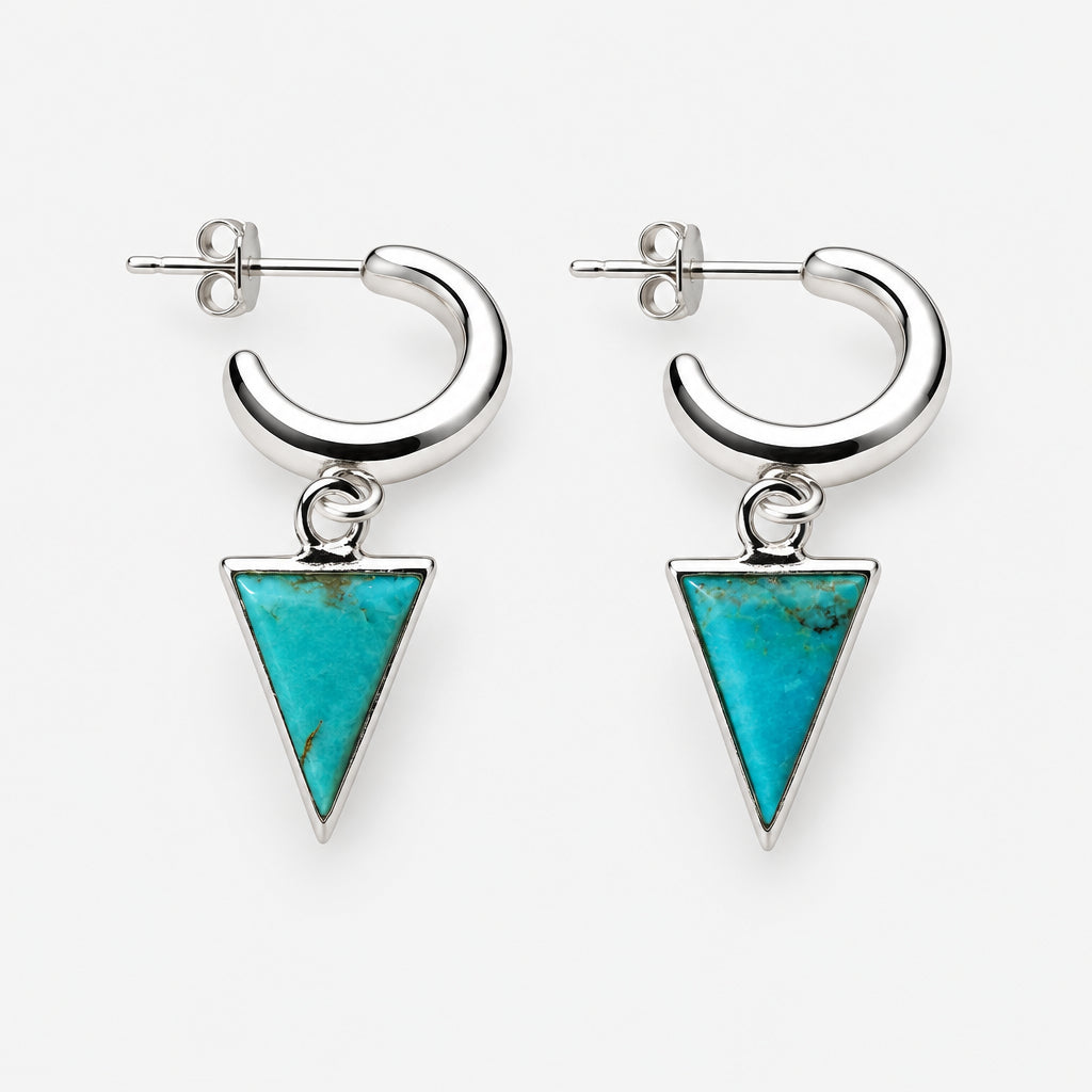 Sterling Silver C Style Earring with Triangle- Turquoise stone